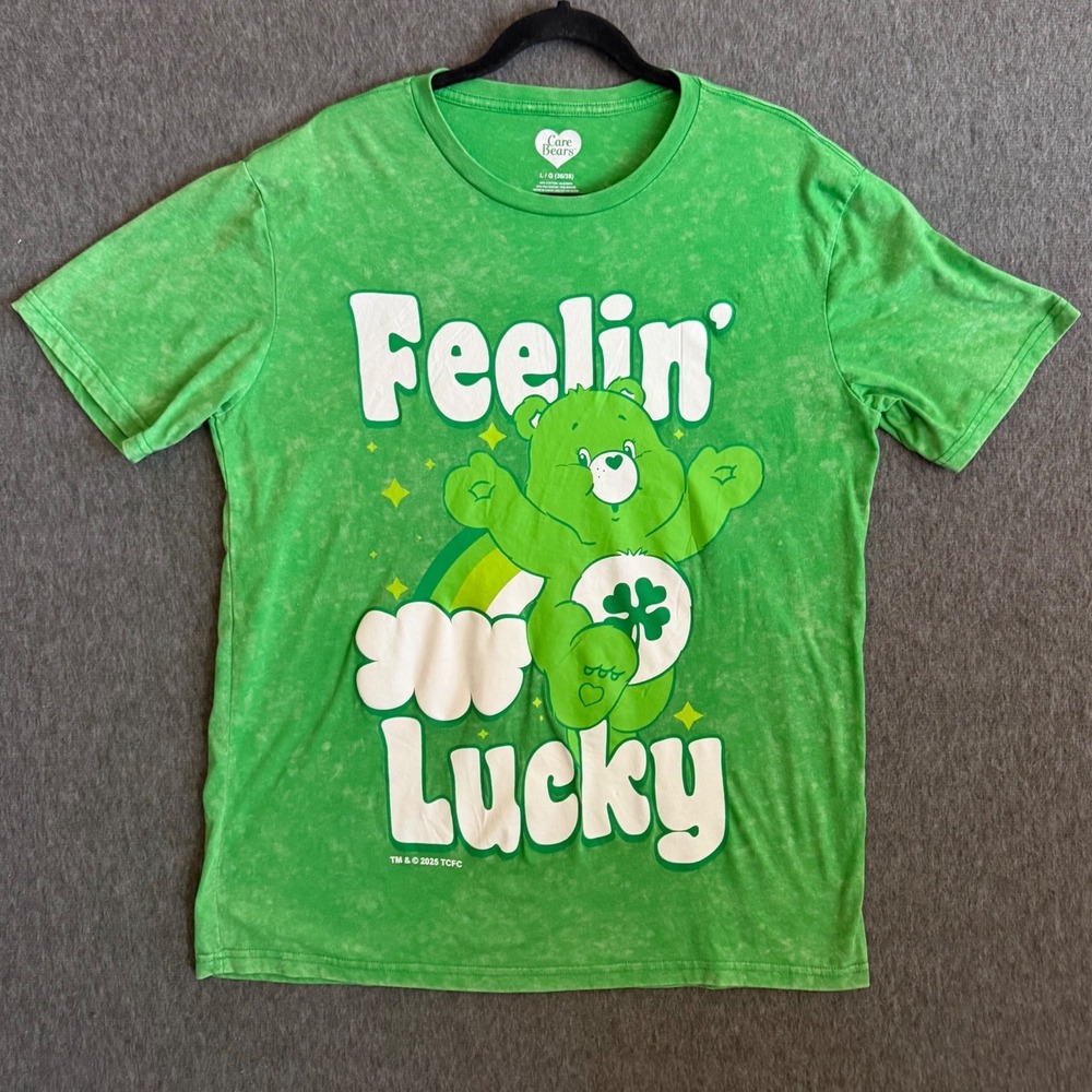 Care Bears Feelin Lucky Graphic Tee Green Acid Wash Good Luck Bear St Patricks L